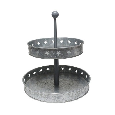 Galvanized Two Tiered Serving Stand 2 Tier Metal Tray Platter for Cake Dessert Shrimp