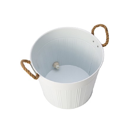 White beer metal ice bucket with wood handle