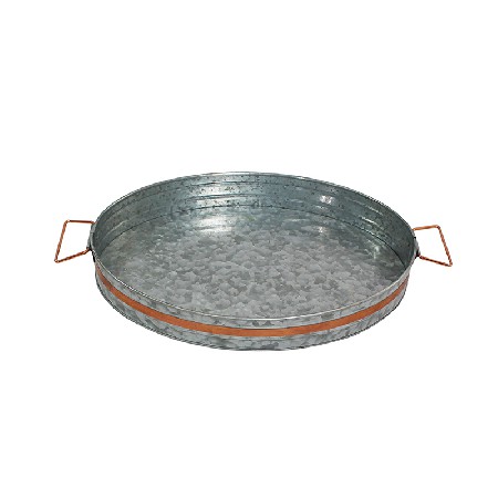 Galvanized metal Round kitchen serving tray with handles