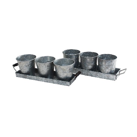 Galvanized metal kitchen garden herb pots set