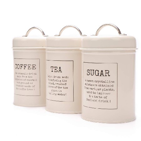 Kitchen Tea Coffee Sugar Canister Tins in Vintage Metal Storage Tin