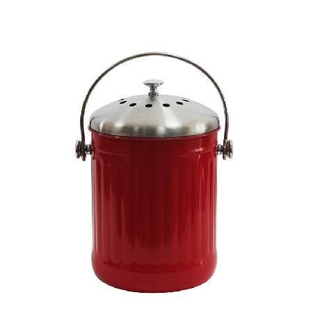 Red Stainless Steel 1.3 Gallon/5 Liter Indoor Countertop Composter Waste Pail compost kitchen bin